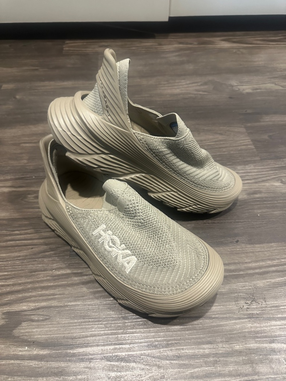 Hoka Slip-On Knit Sneakers in Light Beige